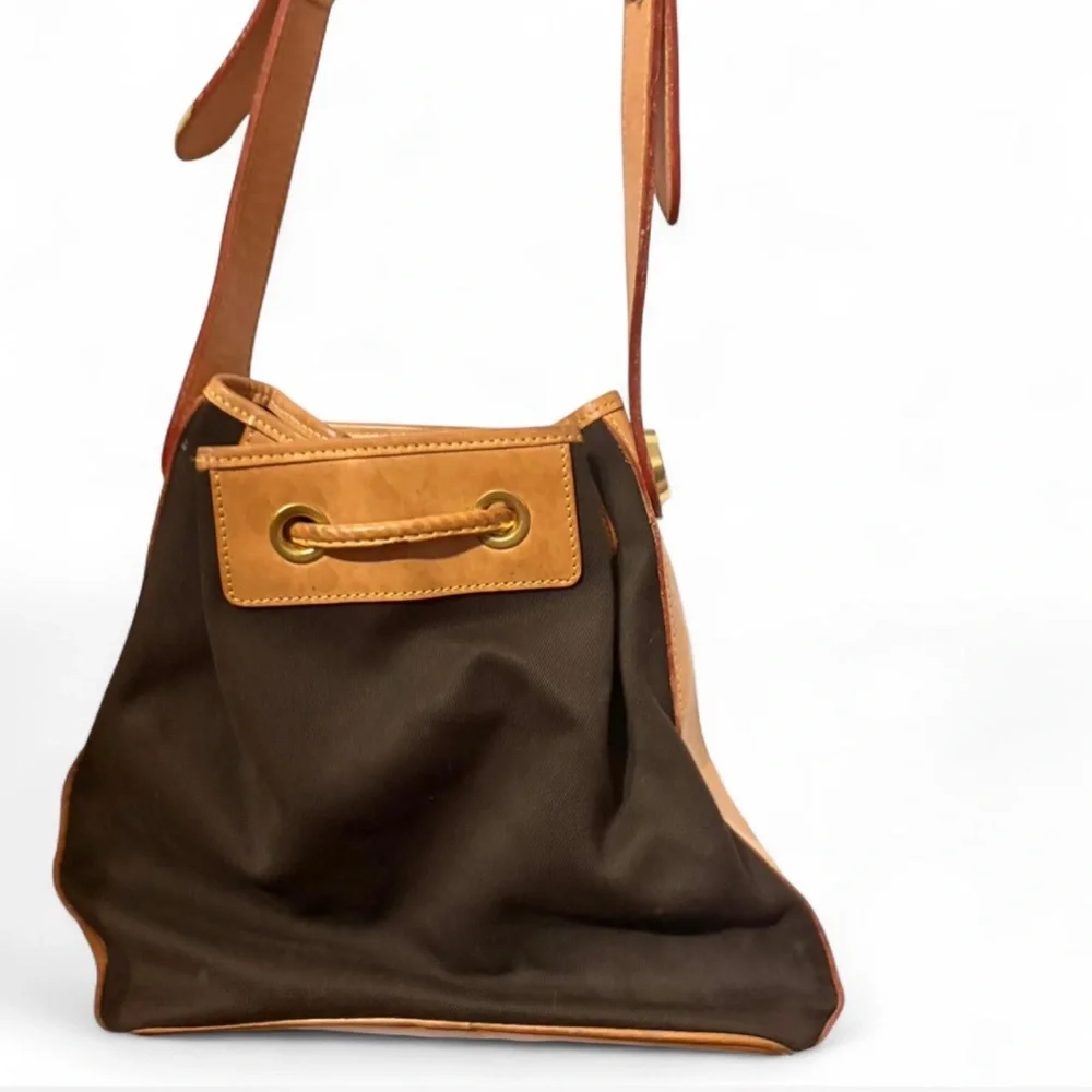 Dooney & Bourke Brown and Tan Leather-Trim Drawstring Shoulder Bag